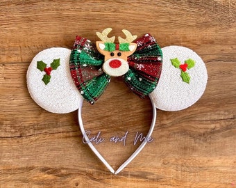 Christmas Reindeer Ears, Minnie Mouse Ears, Reindeer Minnie Ears,  Holiday Minnie Ears, Christmas Minnie Ears, Christmas Mickey Ears