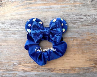 Orejas de ratón azul rey, coleteros con orejas de Minnie, coleteros con orejas de Minnie con diamantes de imitación, coleteros de terciopelo azul, orejas de Minnie, orejas de Mickey, azul rey