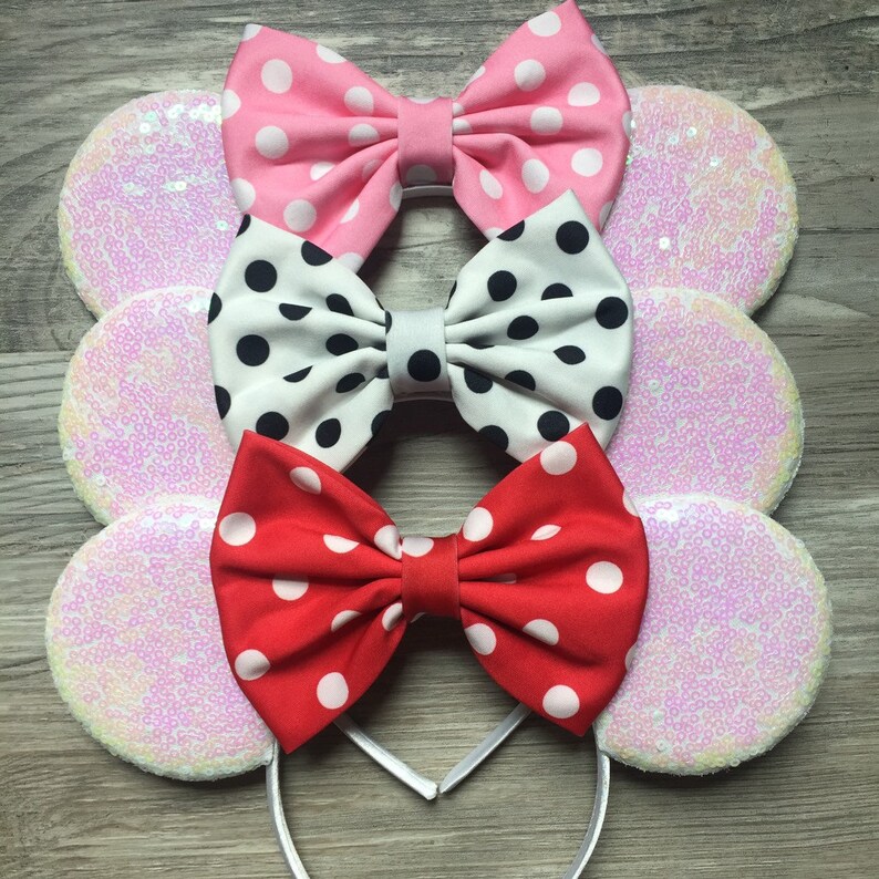 Polka Dot Minnie Ears, Minnie Mouse Ears, Pink Polka Dot Minnie Ears, Polka Dot Mickey Ears, Polka Dot Disney Ears, Pink Polka Dot Headband image 4