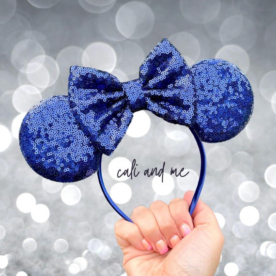 Navy Sequin Mouse Ears, Dark Blue Minnie Headband, Navy Blue Mouse