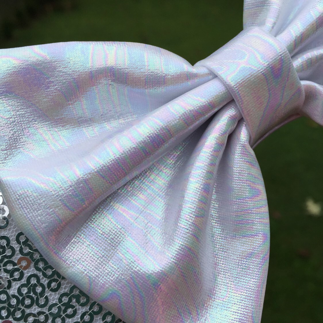 Silver Minnie Ears With White Holographic Bow, Silver Mickey  display picture 1