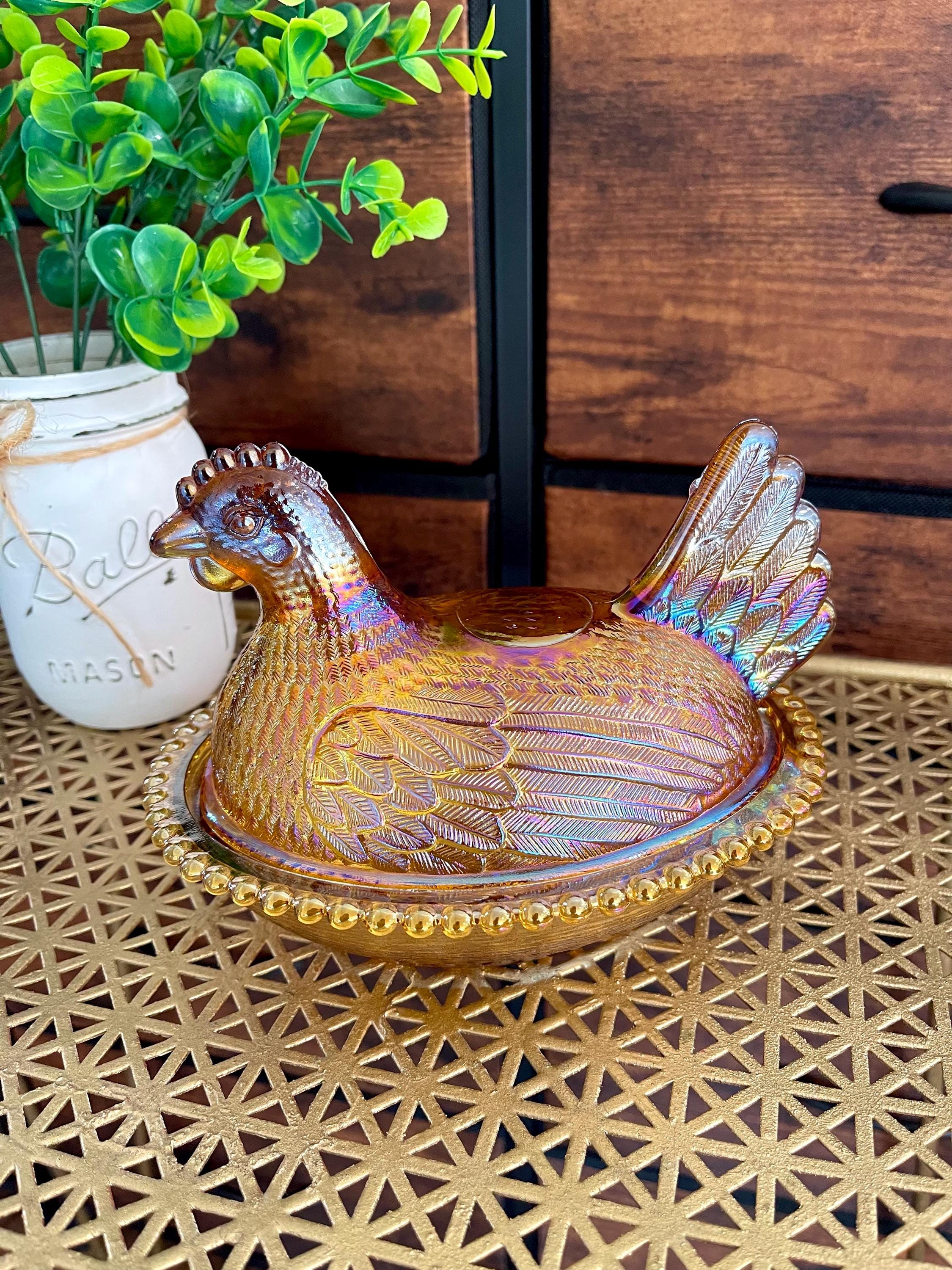 Hen on Nest, Indiana Glass, Carnival Glass, Vintage Glass, Chicken