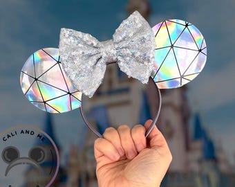 Oreilles de Mickey Epcot, oreilles de Minnie Epcot, serre-tête oreilles de souris Epcot, bandeau Epcot Disney, oreilles de Mickey de vaisseau spatial Earth Disney, oreilles de souris adulte