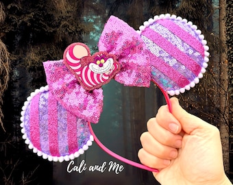 Cheshire Cat Mickey Ears, Pink Cheshire Cat Mouse Ears Alice in Wonderland Disney Ears, Cheshire Cat Cosplay, Cheshire Cat Birthday Ears