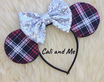 Silver Plaid Minnie Mouse Ears, Red and Black Plaid Mouse Ears, Flannel Mickey Mouse Ears, Holiday Mickey Ears, Minnie Ears, Disney Minnie