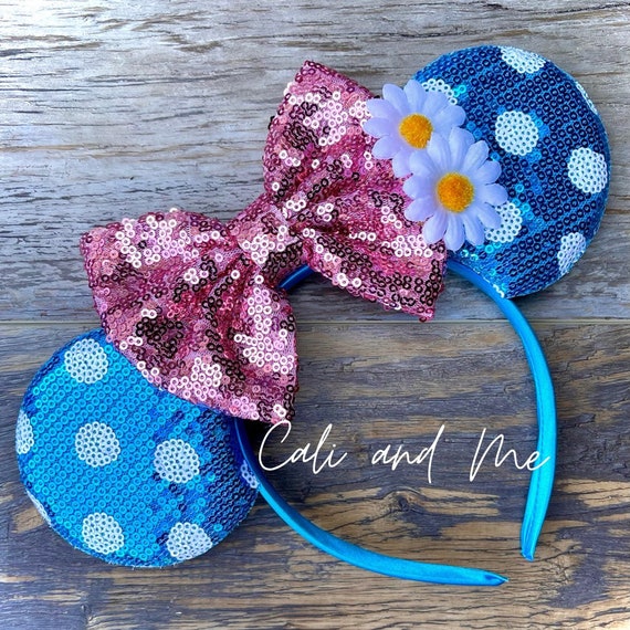 Disney Minnie Ears pink and blue polka dots Disney Parks Minnie Mouse Navy Blue Polka Dot Ears Pink  main image 4
