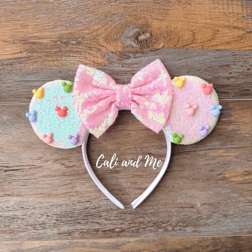 Disney Pink Jeweled Minnie Mouse Ears Headband Disney Minnie Mouse Pink & Silver Crystal Pavé Custom Ears  main image 3