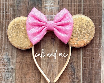 Gold Minnie Ears, Gold Mouse Ears, Pink Minnie Ears, Pink Mickey Ears, Baby Pink Ears, Mickey Mouse Ears, Mouse Ears for Adults, Disney Ears