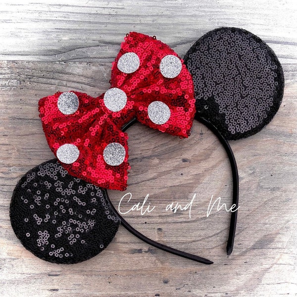 Red Polka Dot Minnie Ears, Minnie Mouse Ears, Polka Dot Minnie Ears, Polka Dot Mickey Ears, Polka Dot Disney Ears, Red Polka Dot Headband