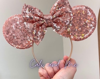 Sequin Floral Minnie Mouse Ears Rose Gold,white,gold - Etsy display picture 1