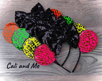 Neon Cheetah Ears, Animal Kingdom Minnie Ears, Leopard Minnie ears, Cheetah Mickey Ears, Cheetah Ears, Minnie Mouse Ears