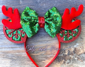 Christmas Minnie Ears, Mouse Ears, Reindeer Mickey Ears, Reindeer Minnie Ears,  Reindeer Mouse Ears, Christmas Minnie Ears,Disney Mouse Ears