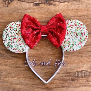 Red Christmas Confetti Glitter Ears, Christmas Minnie Ears, Christmas Mickey Ears, Holiday Ears, Holiday Mickey Ears, Mouse Ears