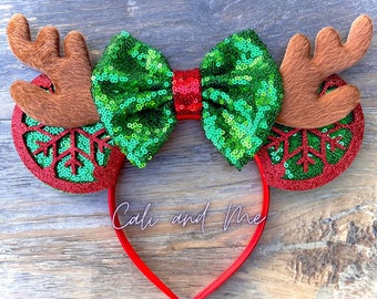 Christmas Minnie Ears, Mouse Ears, Reindeer Mickey Ears, Reindeer Minnie Ears,  Reindeer Mouse Ears, Christmas Minnie Ears,Disney Mouse Ears