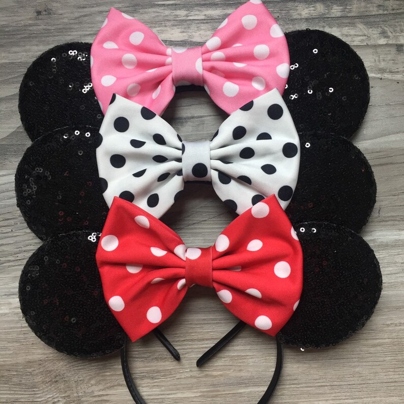 Polka Dot Minnie Ears, Minnie Mouse Ears, Pink Polka Dot Minnie Ears, Polka Dot Mickey Ears, Polka Dot Disney Ears, Pink Polka Dot Headband image 2