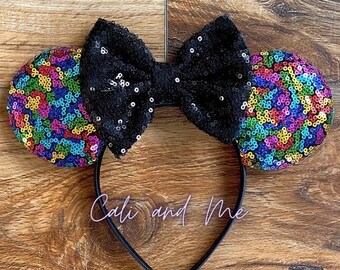 Sequin Rainbow Minnie Ears Headband Disney Minnie Mouse Crystal Multicolor Ears Headband  main image 2