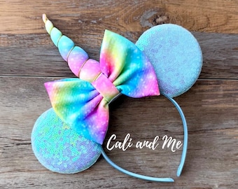 Pastel Rainbow Galaxy Unicorn Ears, Rainbow Unicorn Horn Headband, Rainbow Minnie Unicorn Ears, Unicorn Disney Ears, Unicorn Minnie Ears