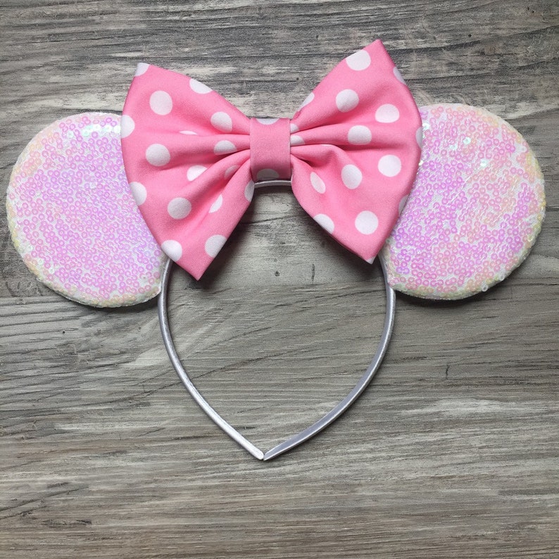 Polka Dot Minnie Ears, Minnie Mouse Ears, Pink Polka Dot Minnie Ears, Polka Dot Mickey Ears, Polka Dot Disney Ears, Pink Polka Dot Headband image 3