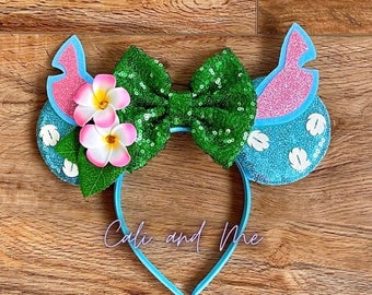Lilo & Stitch Minnie Mouse Ears Lilo and Stitch Mickey Ears, Lilo Minnie Ears, Hawaiian Ohana Mickey Mouse Ears, Lilo and Stitch Ears