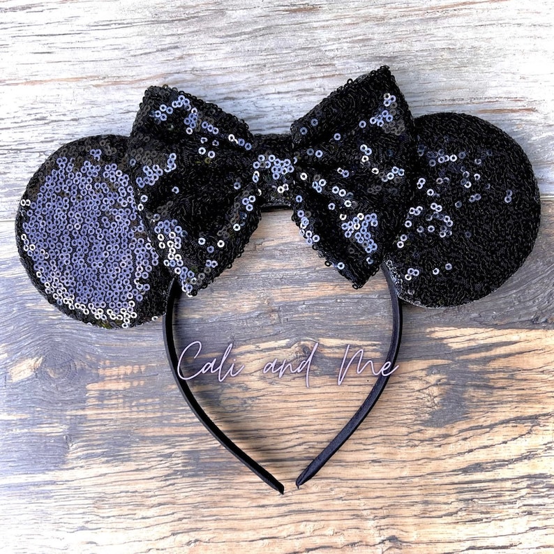 Solid Black Minnie Ears Black Sequin Minnie Ears Black - Etsy