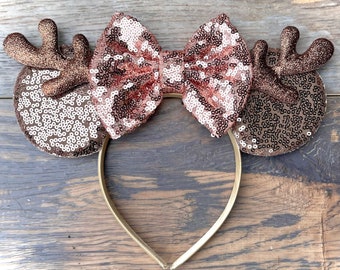 Golden Reindeer Ears, Reindeer Mickey Ears, Reindeer Minnie Ears,  Reindeer Mouse Ears, Christmas Minnie Ears, Christmas Mickey Ears