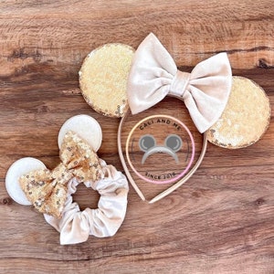 Gold Mouse Ears, Gold Velvet Mickey Ears, Gold Ears, Gold Mickey Ears, Princess Mouse Ears, Minnie Ears, Mouse Ears, Mickey Ears Scrunchie