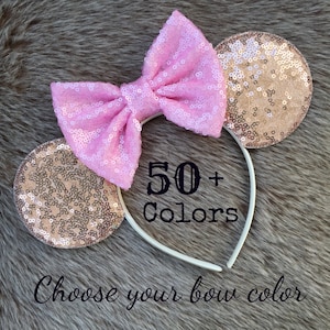 Rose Gold Ears, Sparkle Ears, Rose Gold Headband, Rose Gold Disney, Festival Ears, Rose Gold Bow, Rose Gold Headband, Disney Headband