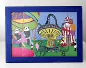 Framed dinosaur and Panda funfair artwork print A4