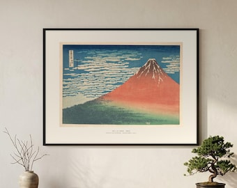 Red Fuji Framed Print – Hokusai Ukiyo-e Japanese Woodblock Giclée Art, Ready to Hang