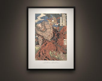 Lu Zhishen Framed Print – Kuniyoshi Ukiyo-e Tattooed Monk Warrior, Japanese Woodblock Giclée Art, Ready to Hang