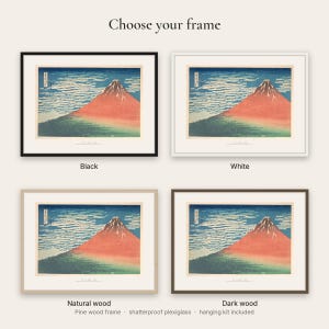 The print shown in the four frame colors: black, white, natural wood and dark wood