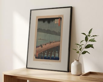Sudden Shower Framed Print – Hiroshige Ukiyo-e Japanese Woodblock Giclée Art, Ready to Hang