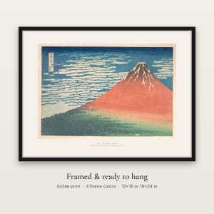 Hokusai's Red Fuji in a black frame, ready to hang