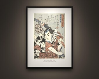 Nozarashi Gosuke Framed Print – Kuniyoshi Ukiyo-e Skull Kimono Samurai, Japanese Woodblock Giclée Art, Ready to Hang