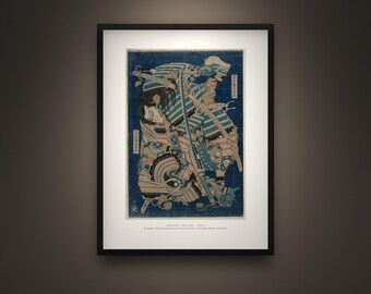 Kamakura Gongorō Framed Print – Hokusai Ukiyo-e Samurai Warrior, Japanese Woodblock Giclée Art, Ready to Hang