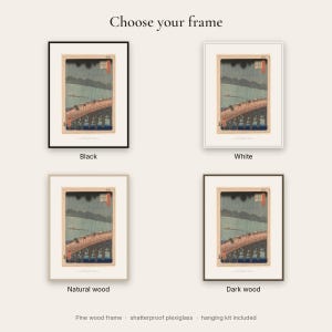 The print shown in the four frame colors: black, white, natural wood and dark wood