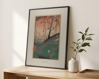 Plum Garden Framed Print – Hiroshige Ukiyo-e Japanese Woodblock Giclée Art, Ready to Hang