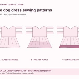 Ensemble de patrons de couture pour robe-cape pour chien - 3 styles de jupe, tailles XS à L, format PDF A4 - Brouillons non testés