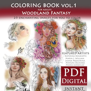 FAEsthetics Vol.1 Woodland Fantasy downloadable PDF collaborative colouring book, 25 designs, fantasy portrait colouring page image 1