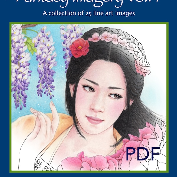 Kolorowanka „Portrety fantasy”, tom 5: 25 projektów graficznych autorstwa Mayumi Ogihara (PDF)