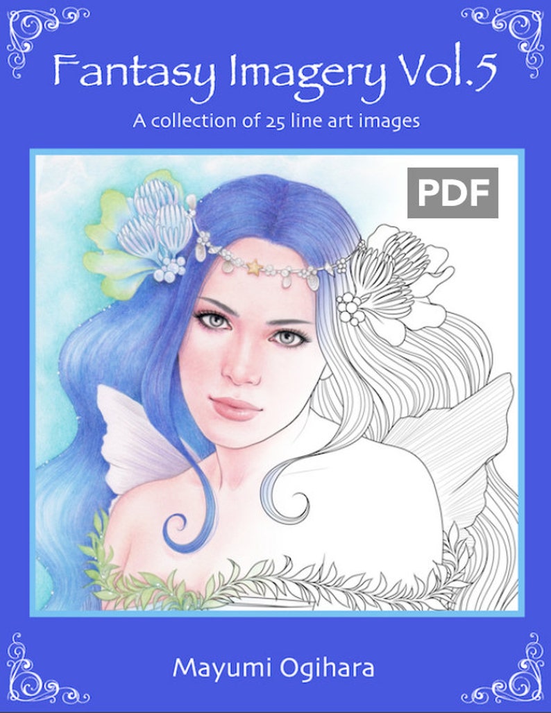 Fantasy Imagery Vol.5  line art colouring book  by Mayumi image 1