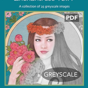 Enchantress Vol.4 - greyscale colouring book - by Mayumi Ogihara - 25 designs, PDF, fantasy portrait colouring page