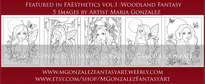 FAEsthetics Vol.1 Woodland Fantasy downloadable PDF collaborative colouring book, 25 designs, fantasy portrait colouring page image 7