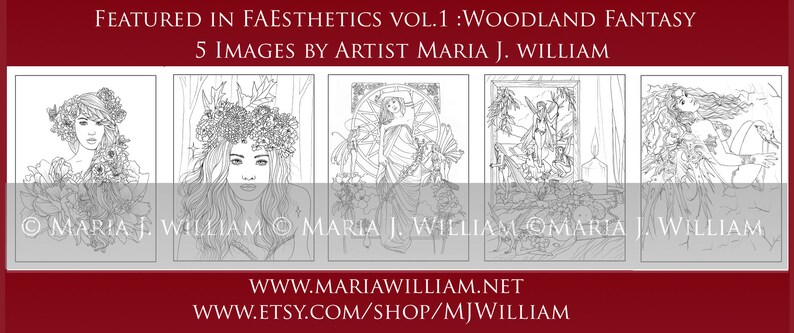 FAEsthetics Vol.1 Woodland Fantasy downloadable PDF collaborative colouring book, 25 designs, fantasy portrait colouring page image 6