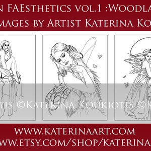 FAEsthetics Vol.1 Woodland Fantasy downloadable PDF collaborative colouring book, 25 designs, fantasy portrait colouring page image 5