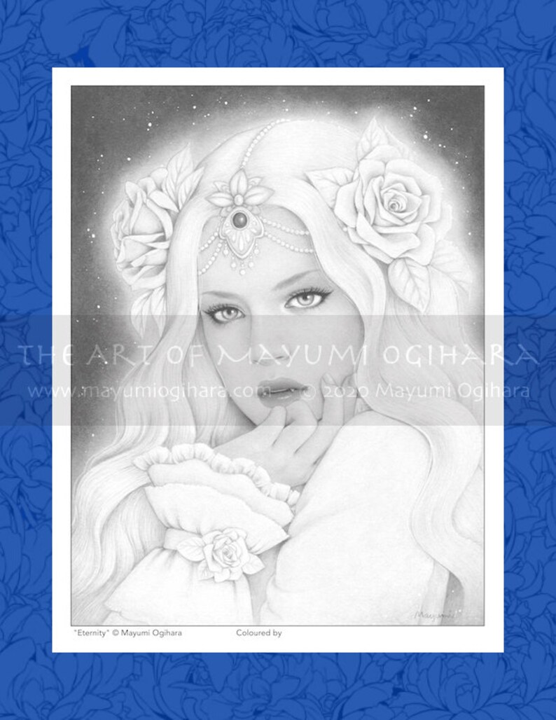 Greyscale Pack Set of 6 by Mayumi Ogihara, PDF, fantasy portrait colouring page image 7