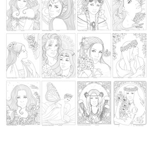 Fantasy Imagery Vol.5 line art colouring book by Mayumi Ogihara 25 designs, PDF, fantasy portrait colouring page image 2