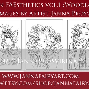 FAEsthetics Vol.1 Woodland Fantasy downloadable PDF collaborative colouring book, 25 designs, fantasy portrait colouring page image 4