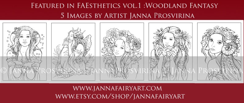 FAEsthetics Vol.1 Woodland Fantasy downloadable PDF collaborative colouring book, 25 designs, fantasy portrait colouring page image 4