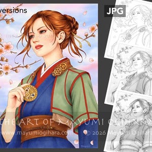 Petals and Precision Colouring Page - Set of 3, line art, greyscale, portrait, digital download